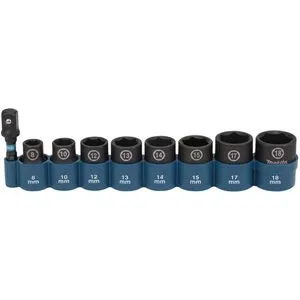 Makita Steckschlüssel E-16639, 9-teilig, 8-18mm - Werkzeug-Sets mit robusten Schlagnüssen, ideal für Schlagschrauber. Enthält 8 Nüsse und 1/4 Zoll Sechskant-Adapter für vielseitige Anwendungen.