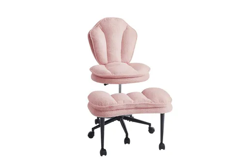 Ergonomischer Bürostuhl mit Lordosenstütze & klappbarer Beinstütze, Rosa