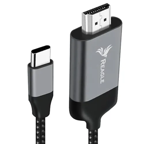 Reagle USB-C 3.1 TYP C auf HDMI 4K 60Hz MHL Adapterkabel Umgekehrter Audiokanal Ton 7.1 und 5.1 Aluminiumspitzen und Nylongeflecht Kompatibiel mit Desktop Laptop Telefon Fernseher