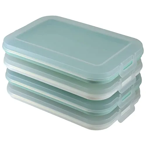 4er Set Aufschnitt-Dosen mit integrierter Servierplatte, Frischhaltedose, Aufbewahrungsbox, Lebensmittelbehälter, Aufschnitt-Box, stapelbar, BPA-frei, Küchenbedarf, Kunststoff bunt
