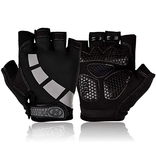 Nesirooh Fahrradhandschuhe Herren Damen Sommer, Radsporthandschuhe Halbfinger für Mountainbike Rennrad Wandern Bergsteigen (schwarz grau, M)