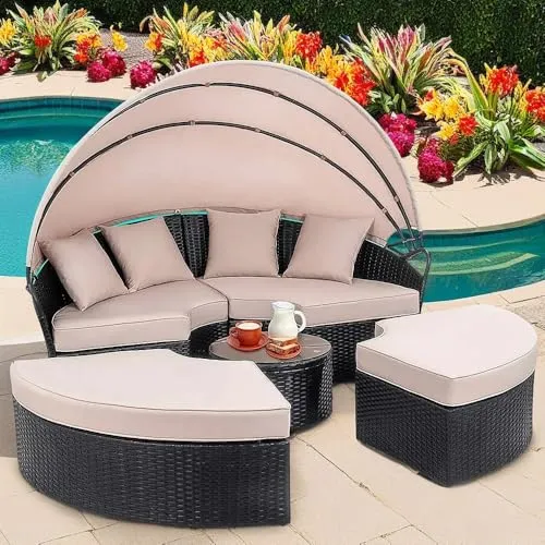 Mucola Gartenlounge-Set Sonneninsel 180CM Polyrattan - Gartenmöbel mit faltbarem Sonnenschutzdach für stilvolles Entspannen im Garten oder auf der Terrasse. Hochwertiges Polyrattan, wetterfest und pflegeleicht, sorgt für maximalen Komfort.