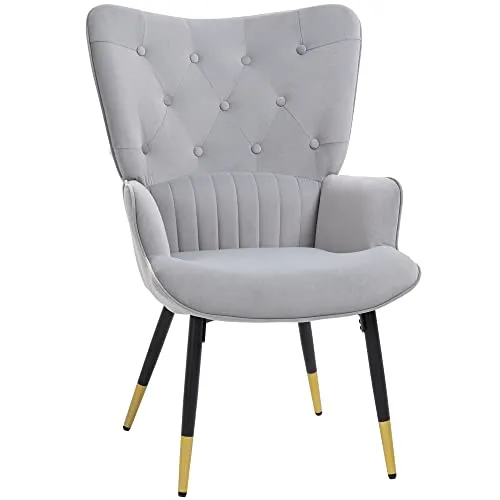 HOMCOM Sessel Individueller Sessel Schlafsessel gepolstert in Samt mit hoher Rückenlehne Armlehnen und Stahlbeine Modern Style 68x72x103 cm Grau