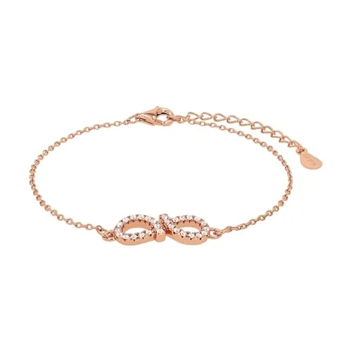 Amor Armband 925 Sterling Silber mit Zirkonia - Roséfarbenes Infinity Design - Elegantes Armschmuck aus 925 Sterling Silber, verziert mit funkelnden Zirkonia. Das 16+3 cm lange Armband ist perfekt verstellbar und kommt in einer stilvollen Geschenkbox – ideal für besondere Anlässe.