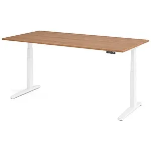 Hammerbacher Sitz-Steh-Schreibtisch elektrisch 200x100cm Nussbaum/Weiß - Kinderschreibtisch mit elektrisch höhenverstellbarer Platte, ideal für ergonomisches Arbeiten und Wachstumsanpassung, Tragkraft bis 120 kg.