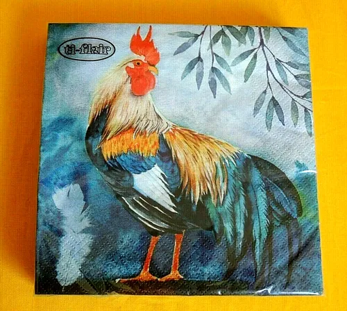 Servietten HAHN prächtig bunt 1 Packung OVP Motivservietten Hühner ti-flair 20