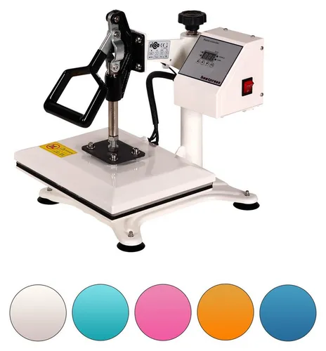 RICOO POWER-ZWERG-TW Bügelmaschine - Professionelle Transferpresse für T-Shirt Druck, transportfreundlich mit 360° Schwenkbarkeit und digitaler Steuerung für optimale Ergebnisse auf verschiedenen Materialien.