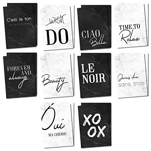 detailverliebt 20er Postkarten-Set mit schönen Sprüchen I in schwarz-weiß I Spruch-Karten mit Marmor-Motiv I zum Beschriften und Verschicken I dv345