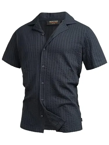 Indicode Herren INCrepe Kurzarmhemd aus 100% Baumwolle – Navy, XL - Legeres Kurzarmhemd für Männer mit klassischer Knopfleiste und Cuban Collar. Der strukturierte Stoff sorgt für eine entspannte Sommernote und angenehmen Tragekomfort. Ideal für einen lässigen Look.