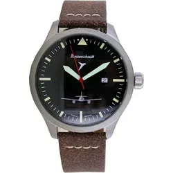 Messerschmitt Fliegeruhr ME262-47 - Quarz Herrenuhr mit Lederarmband - Armbanduhren mit Schweizer Ronda-Quarzwerk, 5 bar wasserdicht und leuchtenden Ziffern, ideal für Flieger und Stilbewusste.