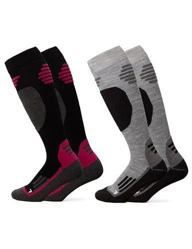 Occulto Herren & Damen Merino Skisocken 2er Pack (Modell: Toni) Grau Pink 35-38