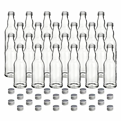 gouveo 24er Set Glasflasche 200 ml Kropfhals mit Schraubverschluss silberfarben - Kleine Flaschen für Likör, Saft, Essig und Öl - Flaschen-Set (FKT200S)