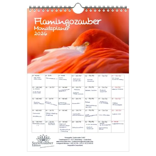 Flamingozauber Planer DIN A4 Kalender für 2026 Flamingo - Seelenzauber