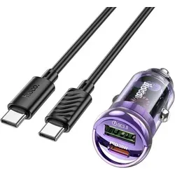 HOCO USB-Autoladegerät QC3.0 + Typ C + Kabel Typ C auf Typ C PD 30W Z53A lila - Lila