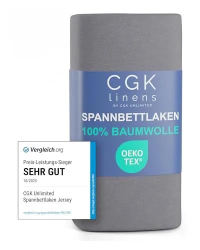 Spannbettlaken Jersey 90x200cm - 100% Baumwolle weich & atmungsaktiv wärmend - Bettlaken Spannbetttuch mit Rundumgummi für Matratzen bis 30 cm & Boxspringbetten DE - Oeko-Tex zertifiziert - Dunkelgrau