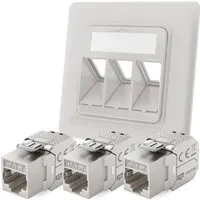 hb-digital Netzwerkdose Unterputz Einsatz 3 Port mit 3x Keystone Modul CAT 7 RAL9003
