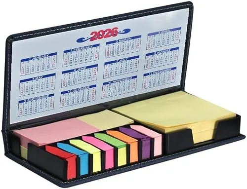 Strehknewen Haftnotizen Set, Notizzettel box, 2200 Stück Selbstklebende Bunte Klebezettel, 4 Formate mit Haftmarker & PU Etui, Sticky Notes für Büro, Schule, Studium und Teamwork,Kalender 2026