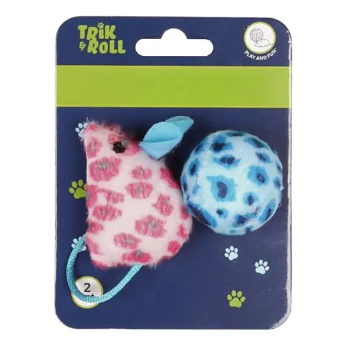 sarcia.eu Set 2 Stück, Plüschmaus mit Schwanz für Katzen, rasselnder Ball für Kätzchen, sicheres Spielzeug (B)