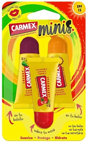 Carmex Triplo Minis Lippenbalsam mit LSF 15, 5 g x 3. Feuchtigkeitsspendend, schützt, repariert, beruhigt und glättet die Lippen.
