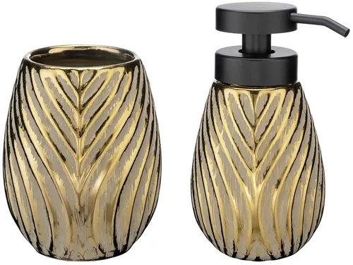 Bad-Accessoire Set Mod. Idro Gold, 2-tlg. – Seifenspender & Zahnputzbecher - Sonstige Badaccessoires in elegantem Gold, vereinen Luxus und Funktionalität mit einem großzügigen Seifenspender und einem stilvollen Zahnputzbecher.