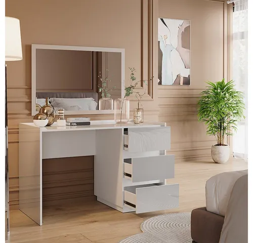 Vicco Schminktisch Marla, Weiß Hochglanz, 120 cm mit 3 Schubladen - Schminktisch mit elegantem Design und viel Stauraum für Ihre Kosmetik. Verwandeln Sie Ihr Schlafzimmer in eine persönliche Beauty-Oase!