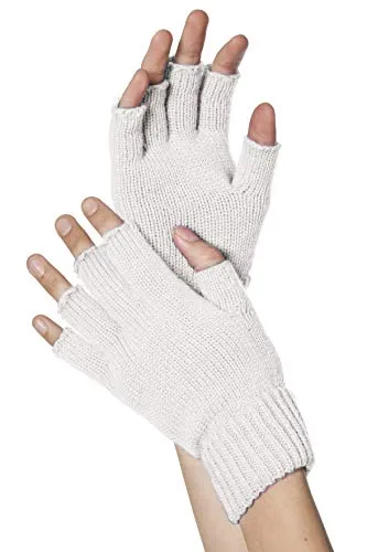 Strick-Handschuhe, fingerlos, Weiß