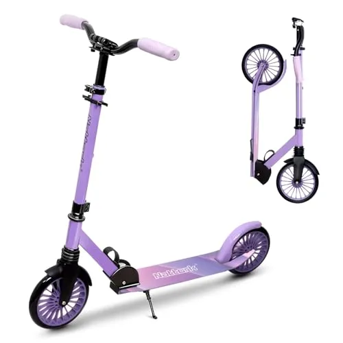 Nattork Kick Scooter - Lila Roller für Kinder und Erwachsene bis 100 kg - Hochwertiger Cityroller mit 200 mm Rädern für eine stabile Fahrt auf unebenem Gelände. Höhenverstellbar und klappbar, ideal für die ganze Familie. Robuster Rahmen für langanhaltenden Fahrspaß und Sicherheit.