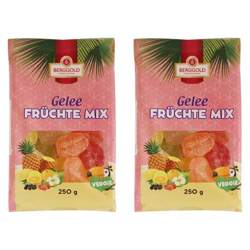 Berggold Gelee Früchte Mix 250 g - Fruchtgelee mit köstlichen Früchten, glutenfrei und ideal für süße Snacks oder als Brotaufstrich. Genießen Sie den fruchtigen Geschmack!