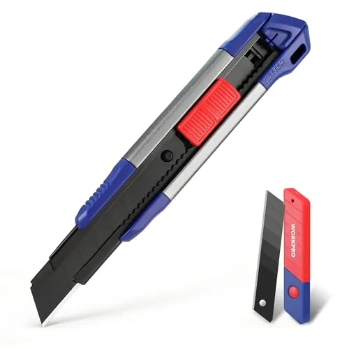 WORKPRO Cuttermesser Set 18mm aus Aluminium, Mehrzweck Messer Teppichmesser, Schwarz beschichtete Abbrechklingen aus SK5, inkl. 10 Ersatzklingen