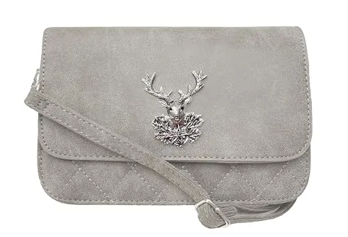 Moschen-Bayern Trachtentasche - Elegante Dirndltasche für Damen - Umhängetasche in Creme mit verstellbarem Schulterriemen und stilvollem Metall-Hirsch, ideal für festliche Anlässe oder den Alltag.