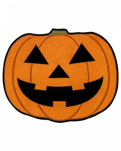 Oranger Halloween Kürbis Teppich - Requisiten für Halloween-Dekoration, aus 100% Polyamid, ideal für eine gruselige Atmosphäre zu Hause.