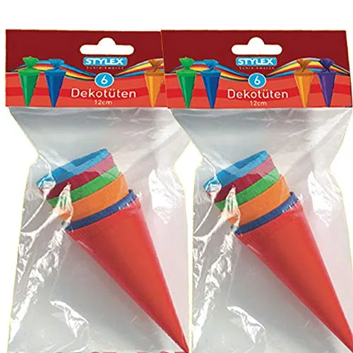 (2x 6Stk) Deko Schultüte Dekotüten 12cm lang 12