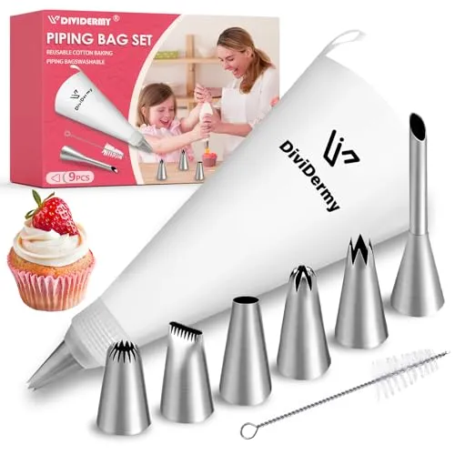 Stück Spritztüllen Groß, Spritzbeutel mit Tüllen, Spritzbeutel Wiederverwendbar, Piping Bag mit Edelstahldüse, Ausgestattet Reinigungsbürste und Adapter, Geeignet für Cupcake Gadgets 9