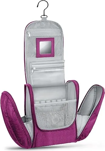 KRONIFY großer Premium Kulturbeutel mit Spiegel zum Aufhängen - Kulturtasche Damen & Herren, mit drehbarem Haken und abnehmbarem Spiegel, ideal für Ordnung beim Reisen und unterwegs.
