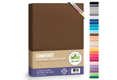 leevitex® Spannbettlaken für Topper 180x200–200x220 cm – schwerer Jersey, weich & pflegeleicht, Gummizug: rundum, extra schwere Ausführung, 180x200 - 200x220 cm, 100% Mako-Baumwolle