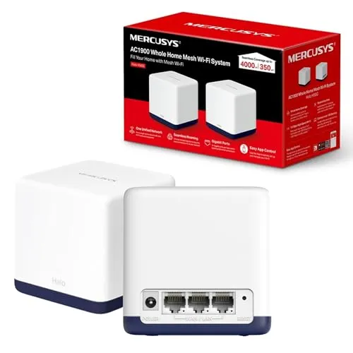 Mercusys AC1900 Whole Home Mesh Wi-Fi System, Abdeckung bis zu 350 m², Verbinden Sie über 100 Geräte, volle Gigabit-Ports, Dualband-WLAN, einfache App-Steuerung, Halo H50G (2er-Pack)
