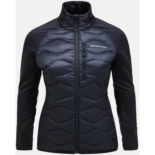 PEAK PERFORMANCE Damen Jacke W Helium Down Hybrid – Schwarz - Leichte Hybridjacke mit 90/10 Daunenfüllung und wind- sowie wasserabweisendem Material. Ideal für Outdoor-Aktivitäten, bietet sie optimale Bewegungsfreiheit durch Stretchjersey-Einsätze.