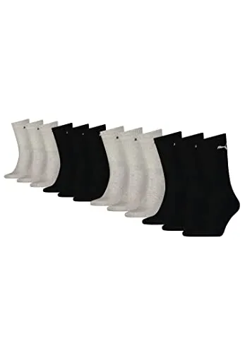 PUMA Unisex Crew Sportsocken 12P (Black/Grey, 35-38) - Herrensocken im Multipack von PUMA, ideal für Sport und Freizeit. Gepolsterte Sohle sorgt für Dämpfung und Komfort, perfekt für aktive Tage.