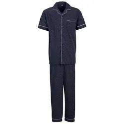 Henry Terre Schlafanzug Pyjama Set Kurzarm - Punkte & Zweige grau 3XL