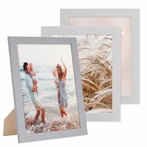 PHOTOLINI Bilderrahmen 20x25 cm Silber MDF-Holz, breite Rahmen, 3er Set, modern, bruchsicheres Acrylglas, zum Aufhängen & Aufstellen, extra Zubehör - für Ihre stilvolle Wanddekoration