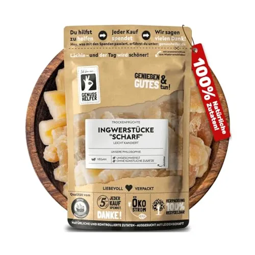 Bremer Gewürzhandel Ingwer, kandierter Ingwer - Ginger, Trockenfrüchte ungeschwefelt, Ingwer getrocknet, Ingwer Würfel, Ingwer kandiert scharf, 600g