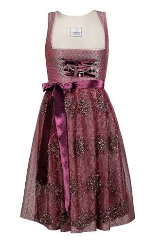 Edelnice Trachtenmode Midi Dirndl Juliette in Beere - Elegantes Dirndl für Damen mit bestickter Spitzendirndlschürze und hochwertigen Samtdetails, ideal für festliche Anlässe und Trachtenevents.