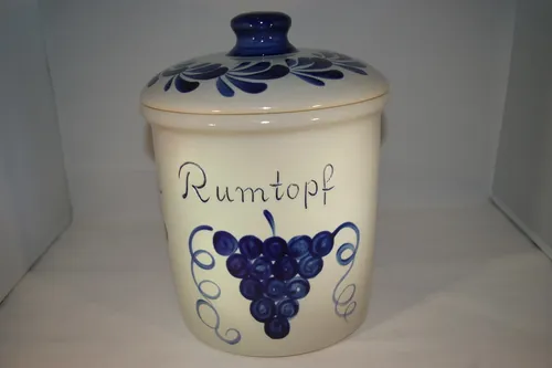 Liter Rumtopf grau blau grade, handbemalt, Steinzeug 5