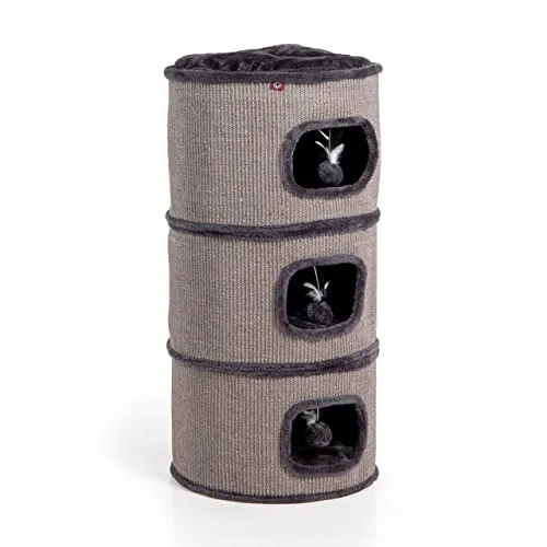 CanadianCat Company Kratztonne Tony - 90 cm hoch, Spieltonne für Katzen - Aktivitätskratzbaum mit 3 Höhlen und Sisal, ideal für Katzen jeden Alters. Robuste Konstruktion, perfekt zum Kratzen, Spielen und Entspannen.