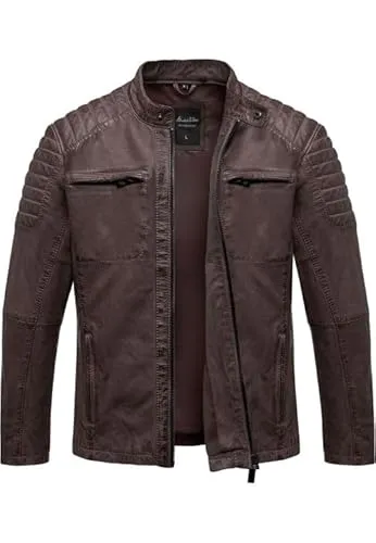 Amaci&Sons Herren Echtleder Jacke Biker Zipper Lederjacke 9134 Braun XL