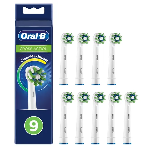 Oral-B Aufsteckbürsten CrossAction 9 Stück - Weiß, mit CleanMaximiser-Technologie für optimale Plaqueentfernung und gesünderes Zahnfleisch