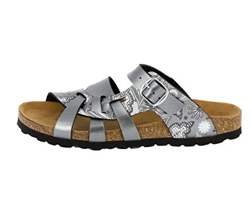 Lico Damen Bioline Flora Hausschuh, Anthrazit Grau, 38 EU - Pantoletten für Damen mit hochwertiger Verarbeitung, dämpfungsaktiver EVA-Laufsohle und verstellbarer Schnalle für maximalen Komfort und stilvolles Design.