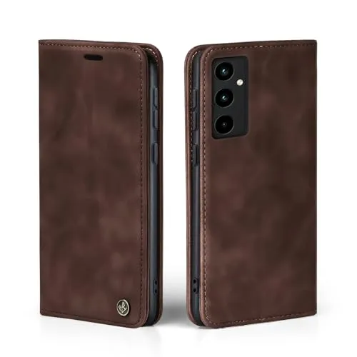 LBH Handyhülle für Samsung Galaxy A35 5G in Dunkelbraun mit Karten- und Geldfach Smartphone Hülle mit Standfunktion Flip Case Schutzhülle Magnetverschluss Vintage