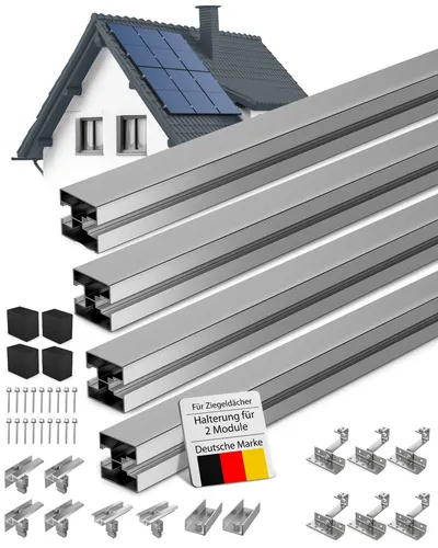 PV Halterung Ziegeldach Dachmontage Set für 2 Solarmodule 30–40 mm EASY-CLICK