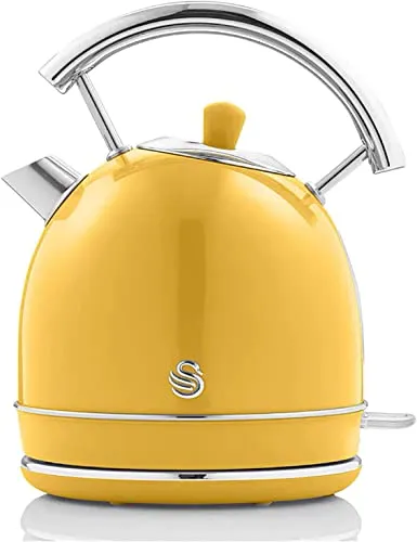 Swan Retro Wasserkocher 1,8L - Vintage Design - Wasserkocher im eleganten Retro-Design mit 2200W Leistung für schnelles Kochen. BPA-freier Edelstahl, kabellos und sicher dank Strix Abschaltautomatik.